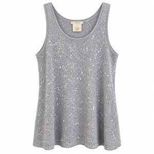 Matty M Knit Tank Top Sequined Cotton Blend Large Silver Gray Sparkly Glam